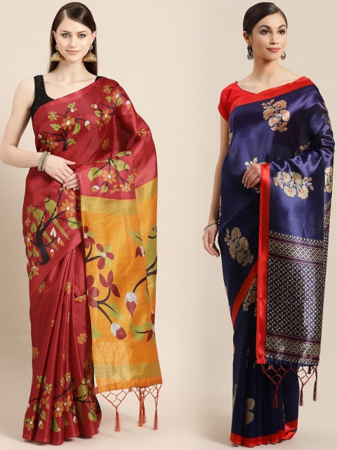 

KALINI Pack of 2 Maroon & Navy Blue Art Silk Sarees
