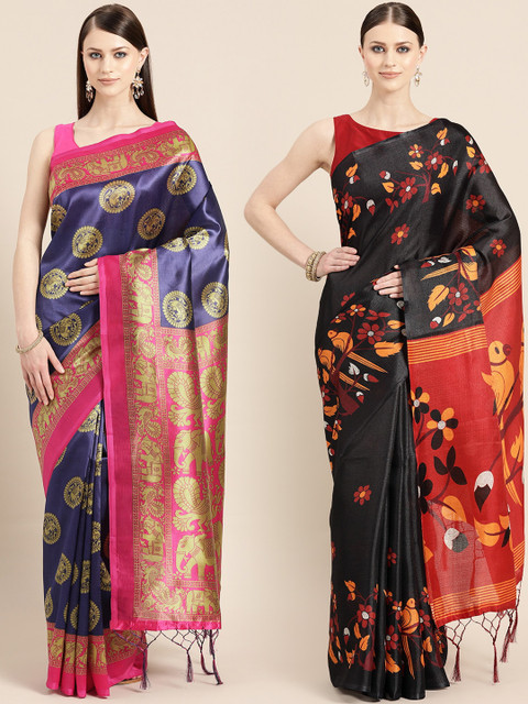 

KALINI Multicoloured printed Saree, Navy blue