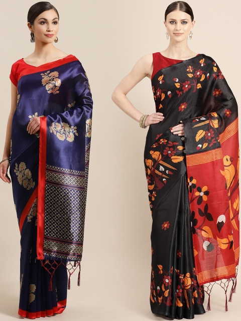 

KALINI Pack of 2 Navy Blue & Black Printed Art Silk Saree