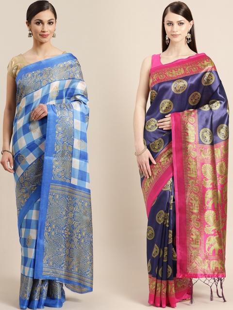 

KALINI Pack of 2 Blue Printed Art Silk Saree