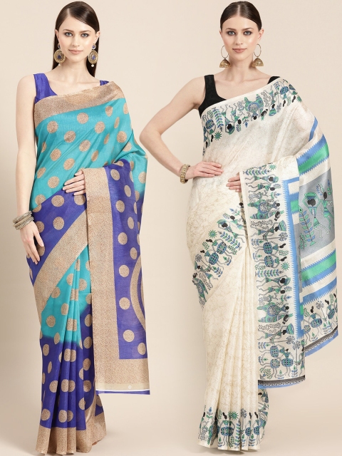 

KALINI Multicoloured printed Saree, Blue