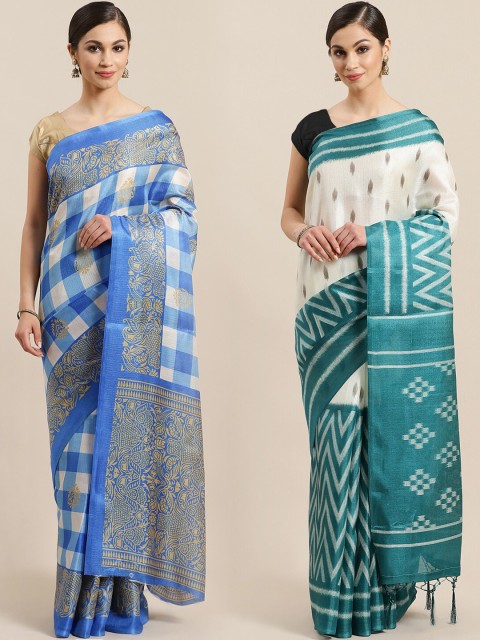 

KALINI Pack Of 2 Printed Art Silk Sarees, Blue