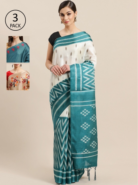 

KALINI Pack of 3 Printed Art Silk Saree, White