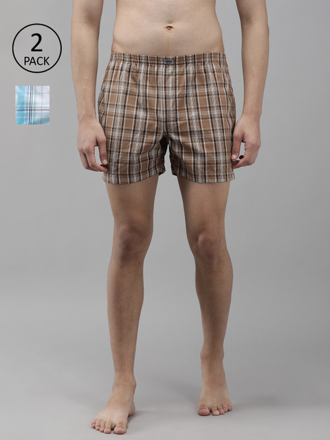 

Roadster Men Pack of 2 Checked Pure Cotton Boxers RDST-BOX-PRE-2PP-084, Beige