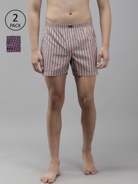 

Roadster Men Pack of 2 Checked Pure Cotton Boxers RDST-BOX-PRE-2PP-089, Purple