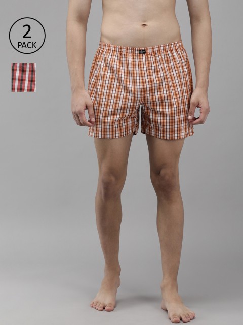 

Roadster Men Pack of 2 Checked Pure Cotton Boxers RDST-BOX-PRE-2PP-092, Peach