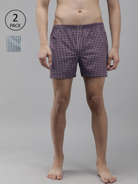

Roadster Men Pack of 2 Checked Pure Cotton Boxers RDST-BOX-PRE-2PP-093, Purple