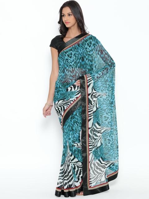 

Jashn Blue Georgette Animal Print Saree