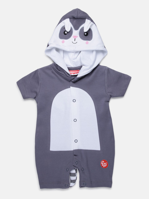

Fisher Price X Moms Love Infant Boys Charcoal Grey & White Colourblocked Pure Cotton Hooded Rompers