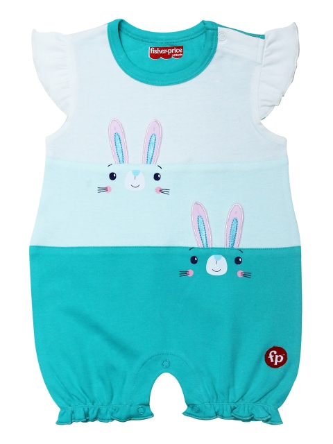 

Fisher Price X Moms Love Infant Girls Sea Green & White Cotton Colourblocked Rompers