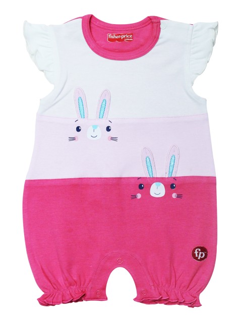 

Fisher Price X Moms Love Infant Girls Pink & White Cotton Colourblocked Rompers