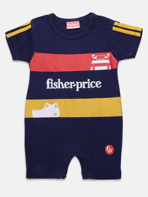

Fisher Price X Moms Love Infant Boys Navy Blue & Mustard Yellow Striped Pure Cotton Rompers