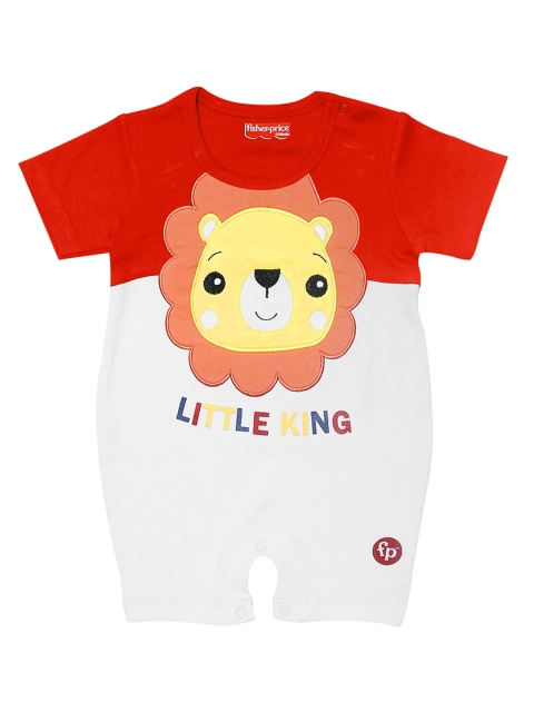 Fisher Price X Moms Love Infant Boys White & Orange Cotton Applique Rompers