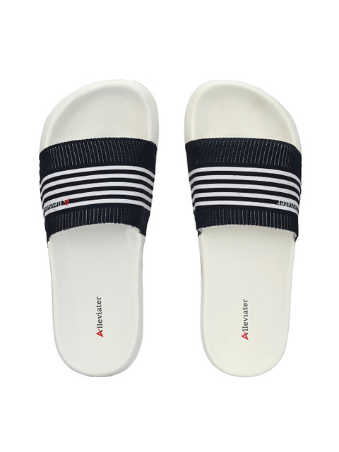 

Alleviater Men Navy Blue & White Striped Sliders