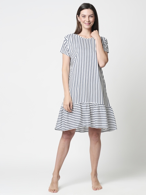

Zeyo Navy Blue & White Striped Nightdress