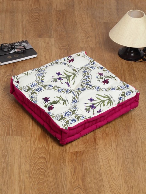

Rajasthan Decor White & Green Printed Square Floor Cushion