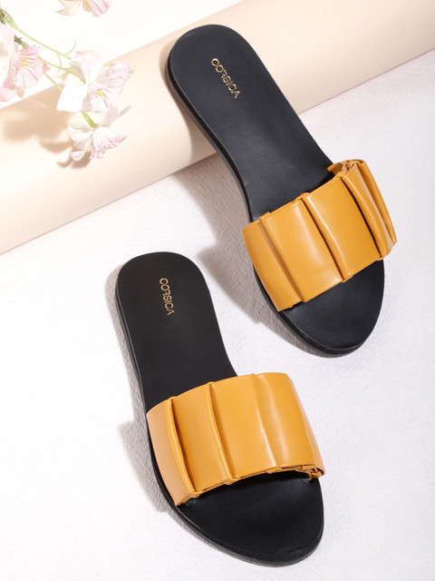 

CORSICA Women Mustard Yellow Pleated Open Toe Flats