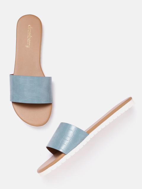 

DressBerry Women Blue Croc Textured Open Toe Flats