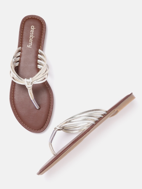 

DressBerry Women Gold-Toned & Silver-Toned Strappy Open Toe Flats