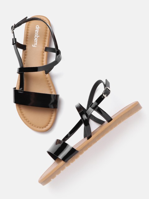 

DressBerry Women Black Glossy Finish Open Toe Flats