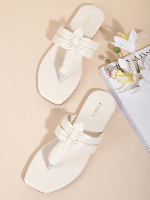 

CORSICA Women Off White Solid T-Strap Flats