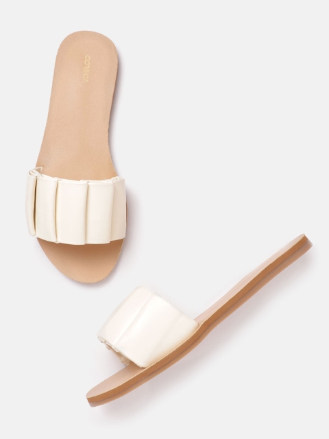 

CORSICA Women Off White Pleated Open Toe Flats