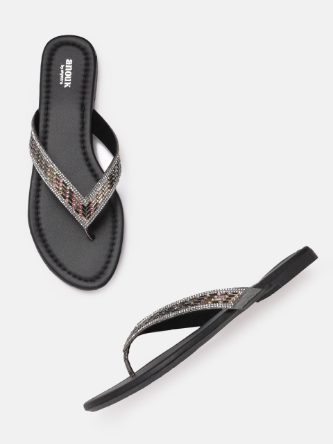 

Anouk Women Gunmetal-Toned Ethnic Embellished Handcrafted Open Toe Flats, Metallic