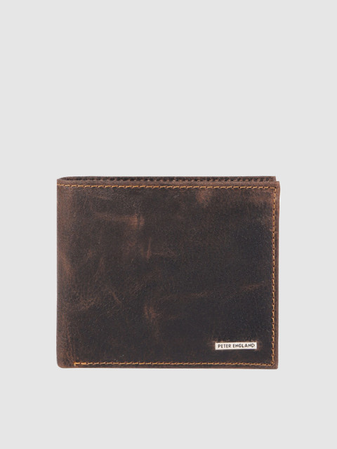 

Peter England Men Brown Self Design Leather Two Fold Wallet