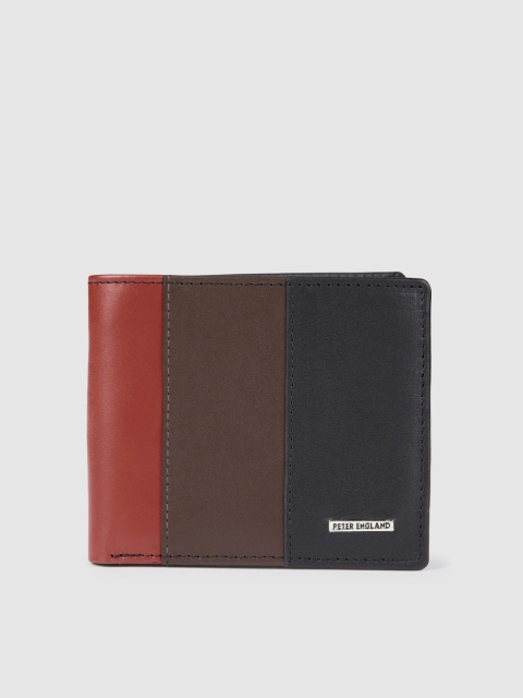 

Peter England Men Red & Navy Blue Colourblocked Leather Two Fold Wallet