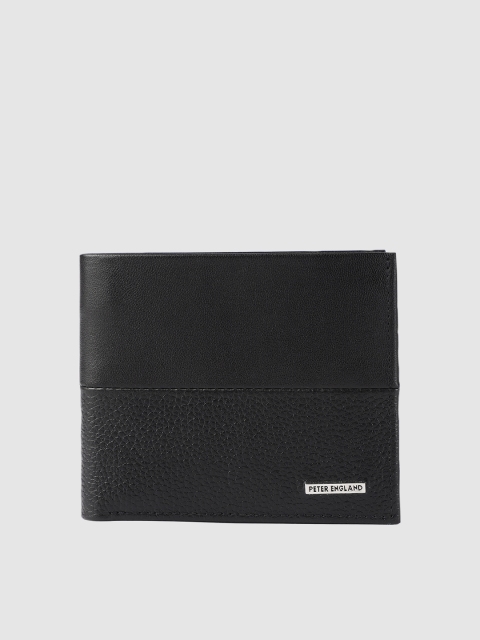 

Peter England Men Black Self Design Leather Two Fold Wallet