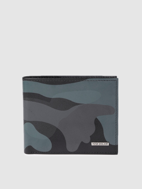 

Peter England Men Blue & Black Camouflage Printed Leather Two Fold Wallet