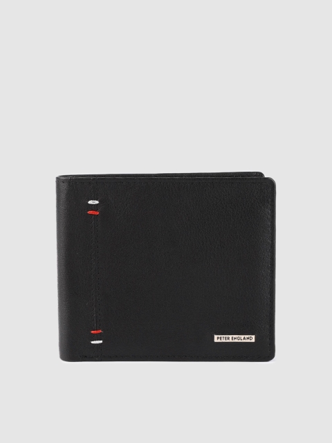 

Peter England Men Black Solid Leather Two Fold Wallet