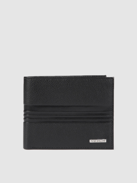 

Peter England Men Black Solid Leather Two Fold Wallet