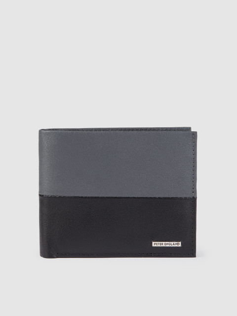 

Peter England Men Grey & Black Colourblocked Leather Two Fold Wallet