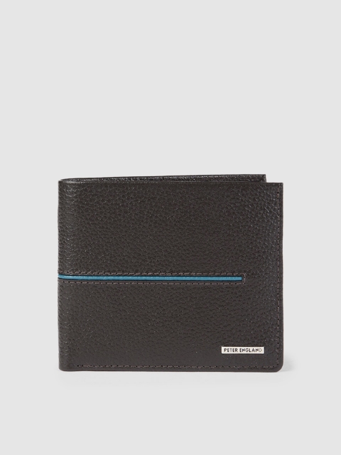 

Peter England Men Black Solid Leather Two Fold Wallet