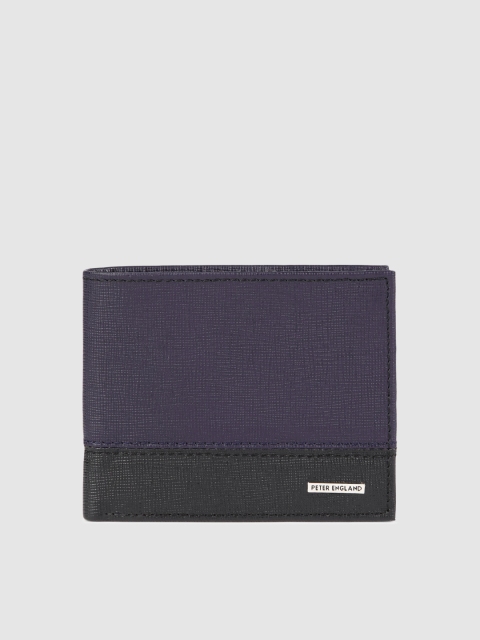

Peter England Men Purple & Black Colourblocked Leather Two Fold Wallet