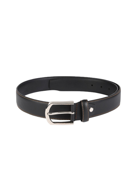 

Peter England Men Black Textured Formal Belt