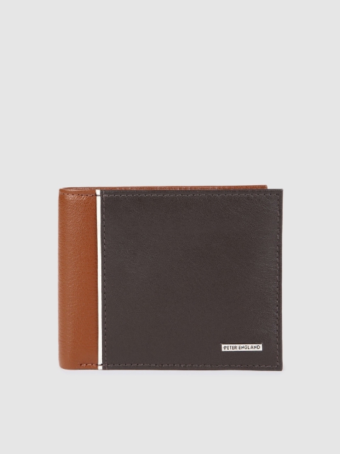 

Peter England Men Tan & Brown Colourblocked Leather Two Fold Wallet