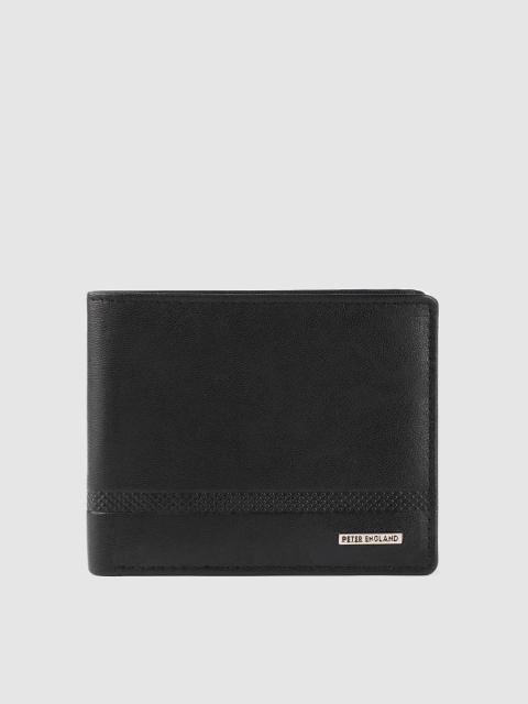 

Peter England Men Black Self Design Leather Two Fold Wallet