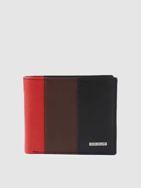 

Peter England Men Black & Brown Colourblocked Leather Two Fold Wallet