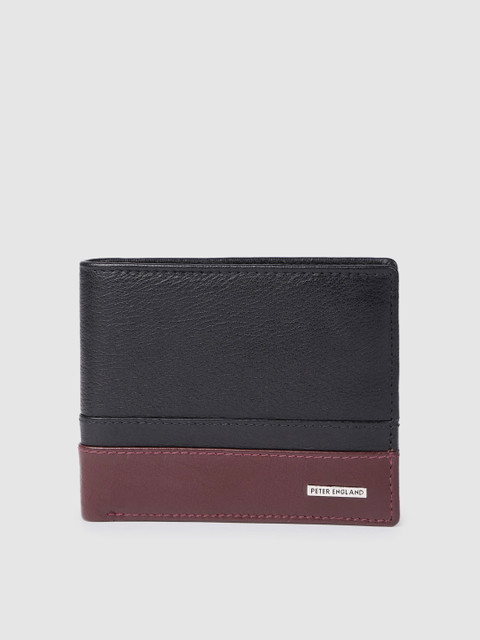 

Peter England Men Black & Magenta Solid Leather Two Fold Wallet