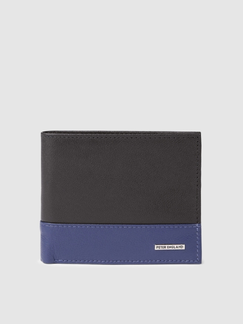 

Peter England Men Navy Blue & Black Colourblocked Leather Two Fold Wallet