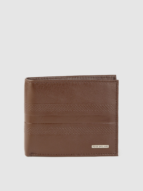

Peter England Men Brown Textured Leather Two Fold Wallet