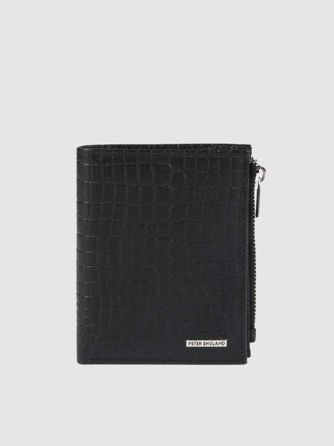 

Peter England Men Black Textured Leather Two Fold Wallet