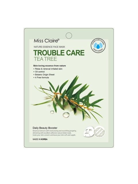 

Miss Claire Nature Essence Biodegradable Face Mask Sheet - Trouble Care Tea Tree, Transparent