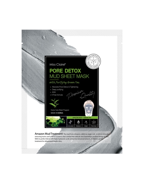 

Miss Claire Pore Detox Mud Sheet Mask with Purifying Green Tea, Black