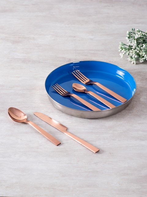 

nestroots Blue & Rose Gold 6 Pieces Serving Plate & Cutlery