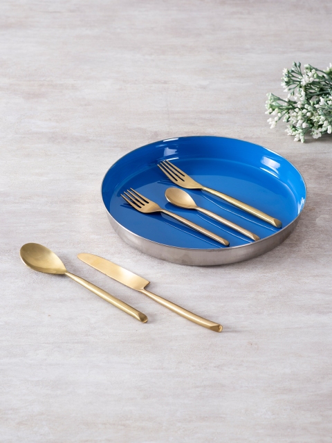 

nestroots Blue & Silver-Toned Stainless Steel Serving Plates and Cutlery Set
