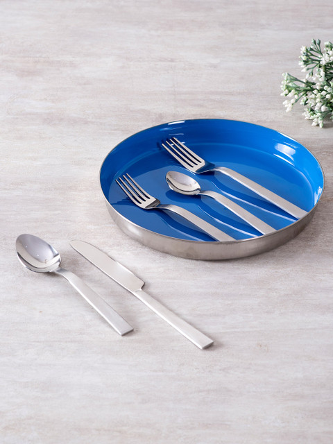 

nestroots Blue & Steel Serving Plate & Cutlery Stainless Steel Set
