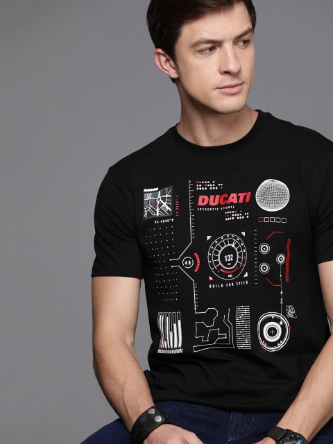 

Ducati Men Black Biker Printed Round Neck T-shirt